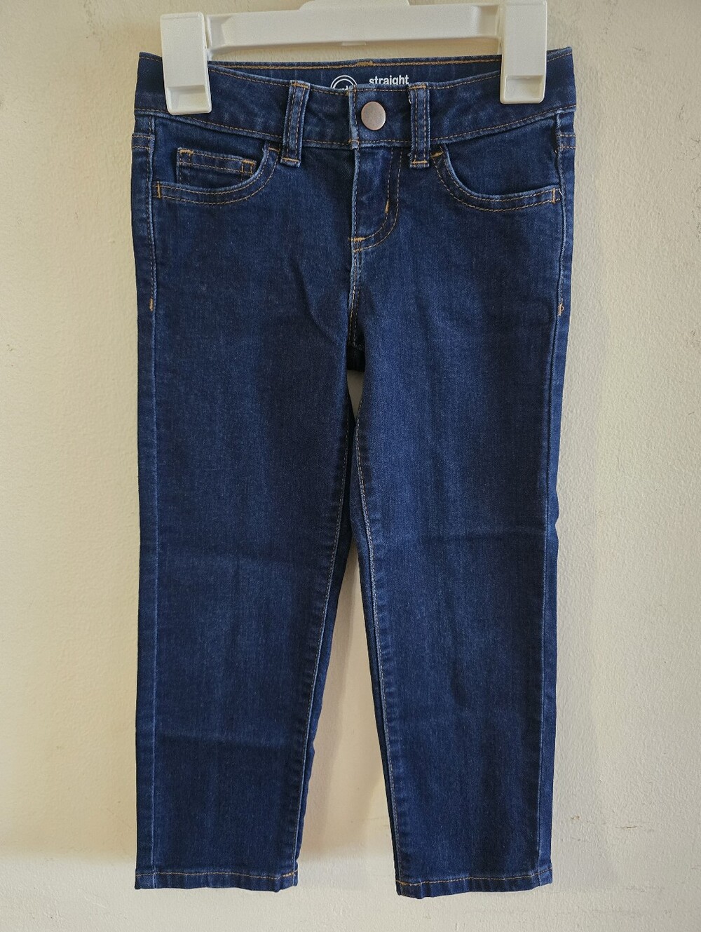 Wonder Nation Girls' Size 5 Straight Leg Jeans Dark Blue Adjustable Waist Cotton
